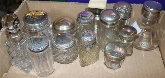 14 x silver lidded toilet jars etc